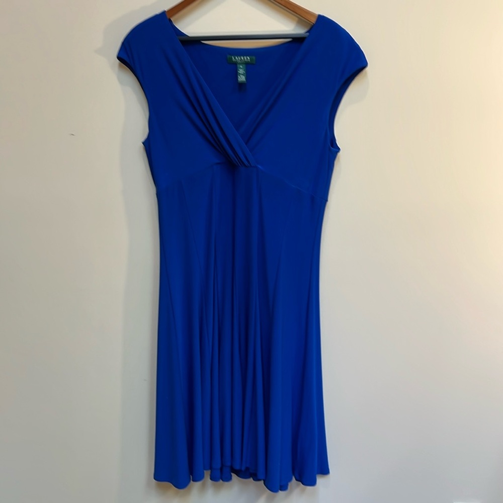 Ralph Lauren Blue Sleeveless Midi Surplice Wrap Dress Size 14